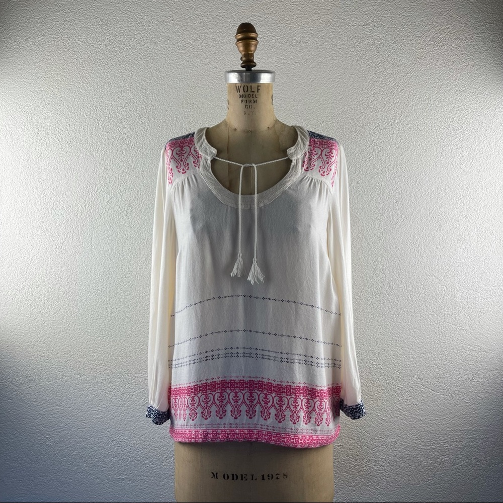 Anthropologie l 4 Edmé & Esyllte Bohemian Moroccan Paisley Tassel Tie Blouse Top